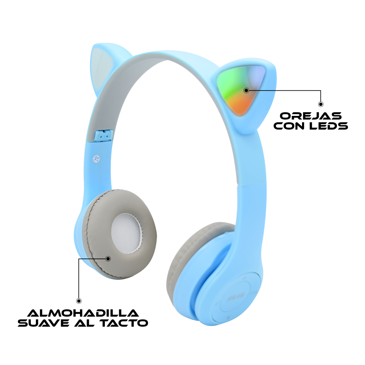 Audífonos Bluetooth con Diadema y Orejas de Gato Luz Led