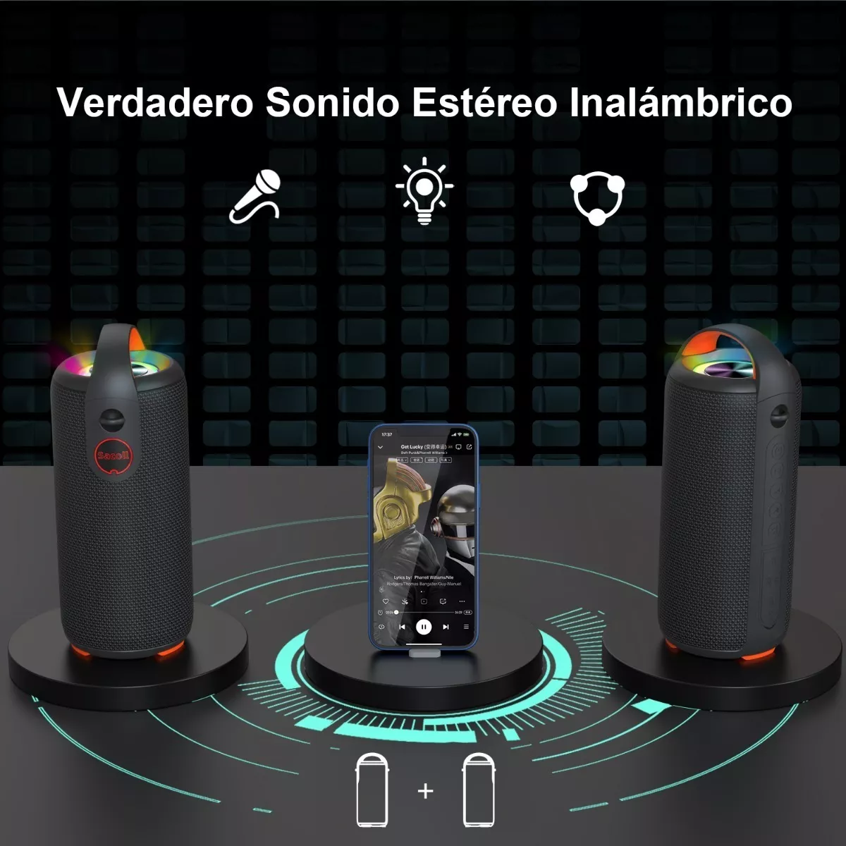 Bocina Bluetooth Portátil Bocina Impermeable Con Rgb Luces