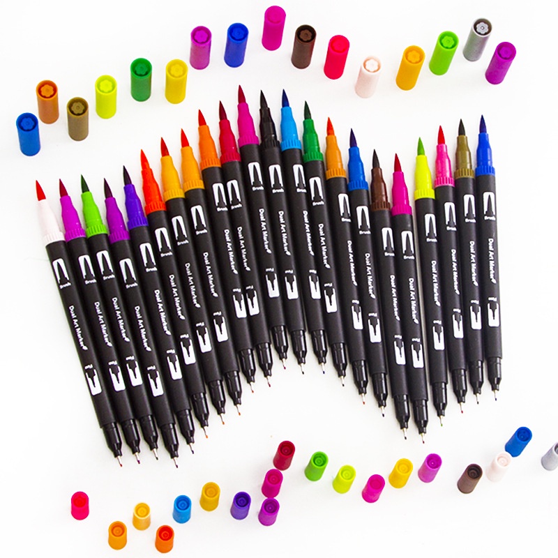 Set de Marcadores doble punta (Fineliner y Brushpen) x48 colores