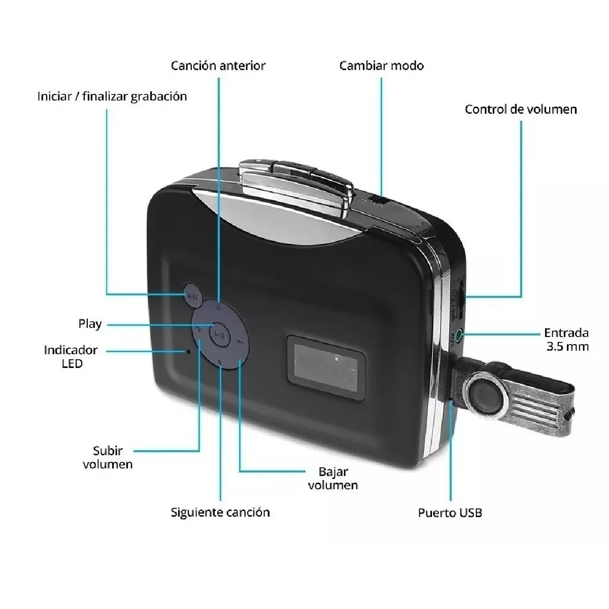 Reproductor Para Cassette Cassettera Portátil Con Radio Fmam