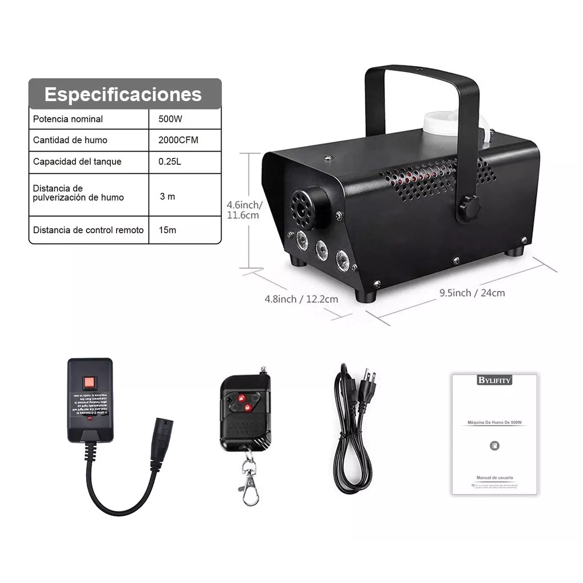 Máquina De Humo Dj 500w Con 3 Luz Led Rgb Y Control Remoto