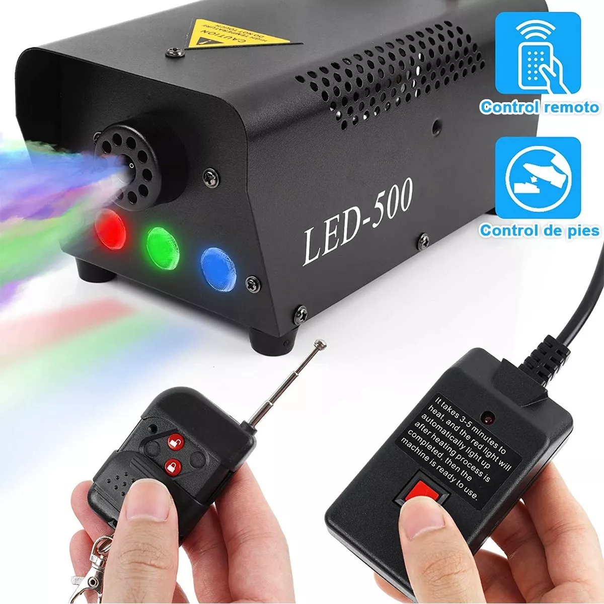 Máquina De Humo Dj 500w Con 3 Luz Led Rgb Y Control Remoto