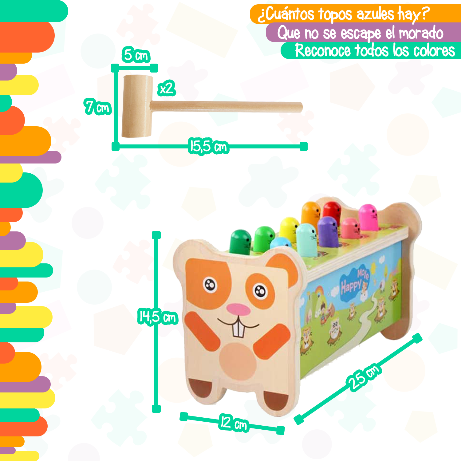 Juego golpea al topo con 2 mazos de madera