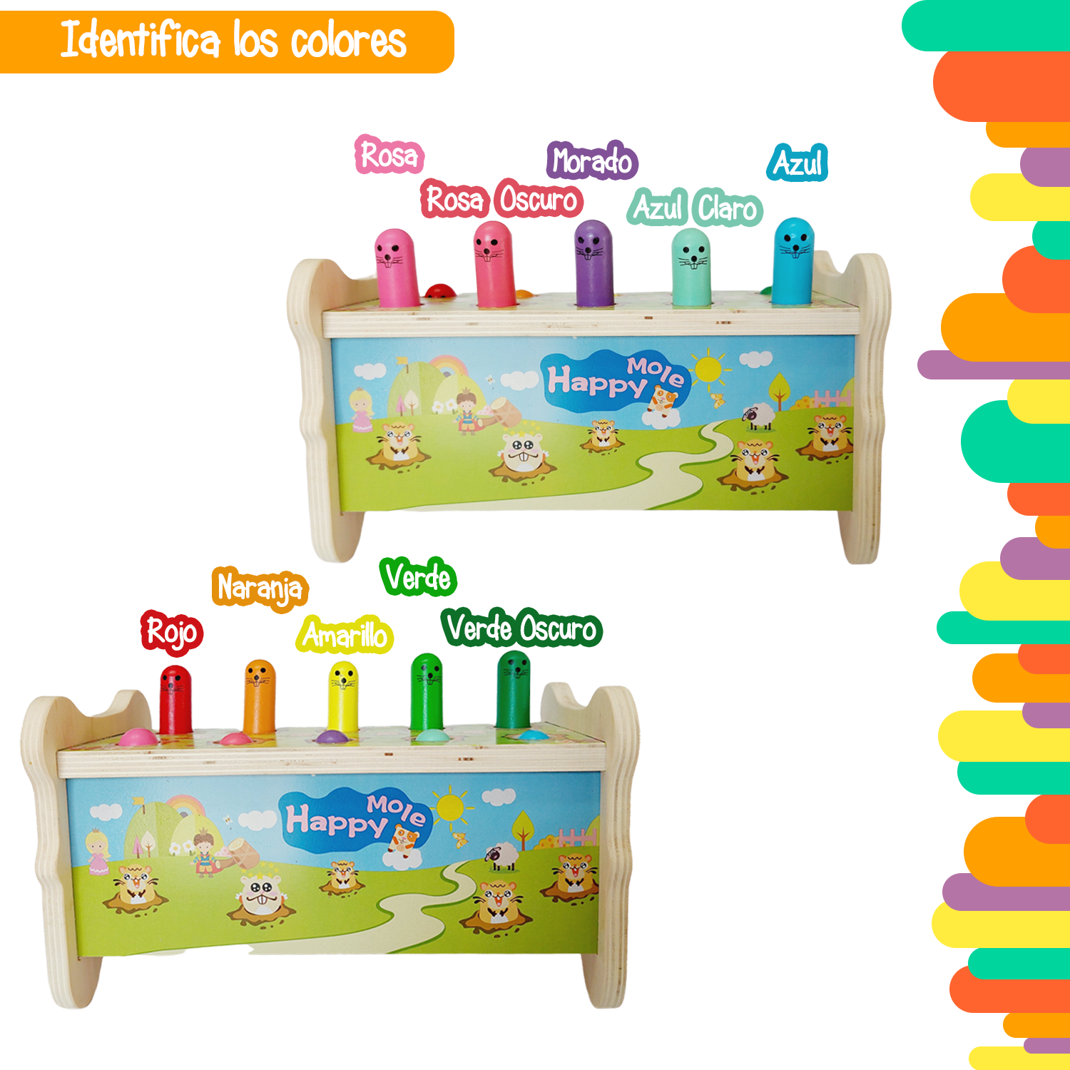 Juego golpea al topo con 2 mazos de madera