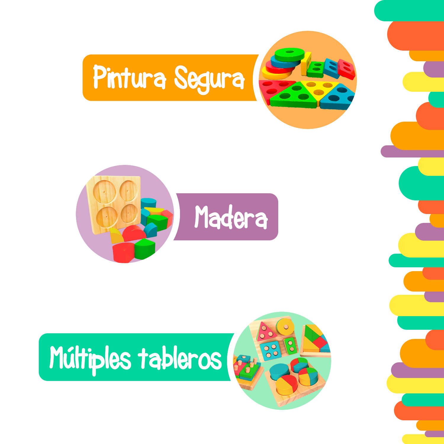 Herramienta Montessori 4 tableros, gráfico de pastel, figuras, tangram y rompecabezas
