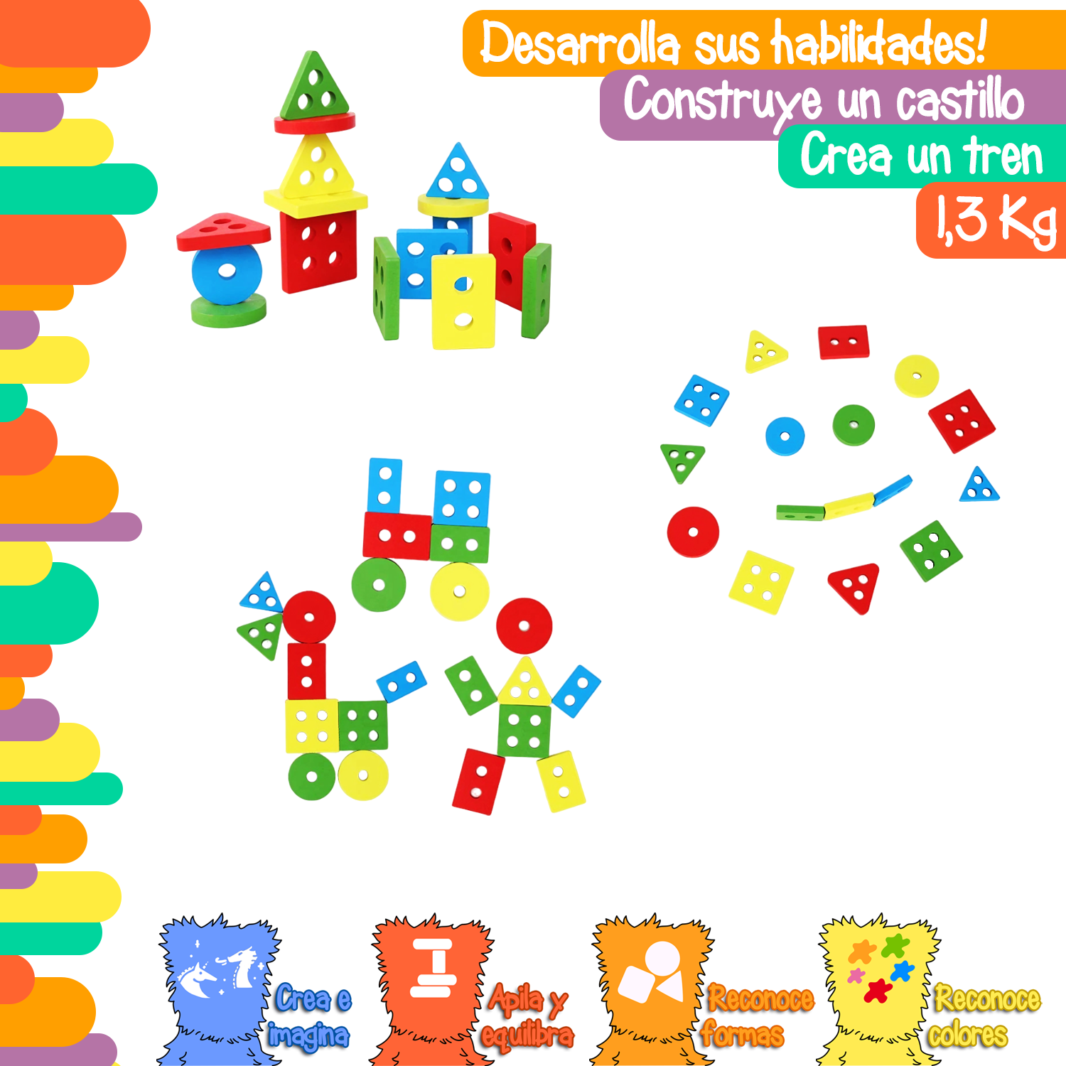 Herramienta Montessori 4 tableros, gráfico de pastel, figuras, tangram y rompecabezas