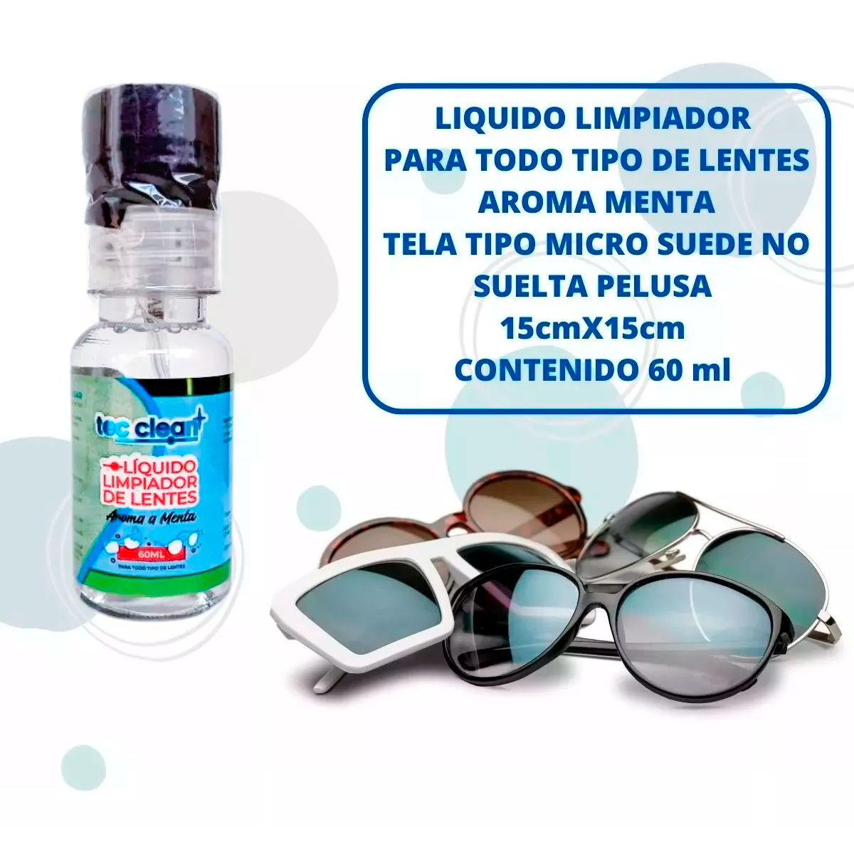Líquido Para Limpiar Lentes y Pantalla Celular 60ml 12 piezas Tec Clean