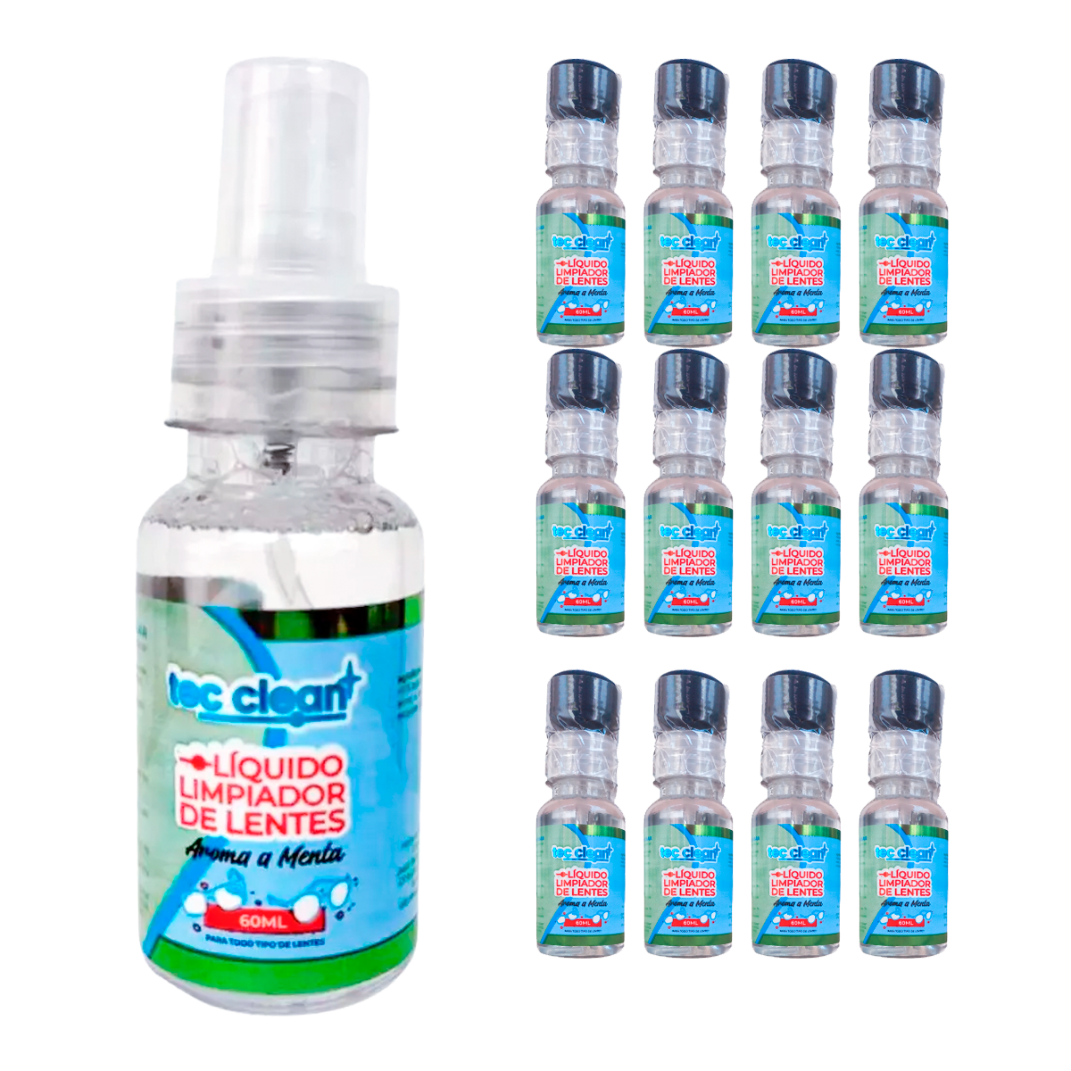 Líquido Para Limpiar Lentes y Pantalla Celular 60ml 12 piezas Tec Clean