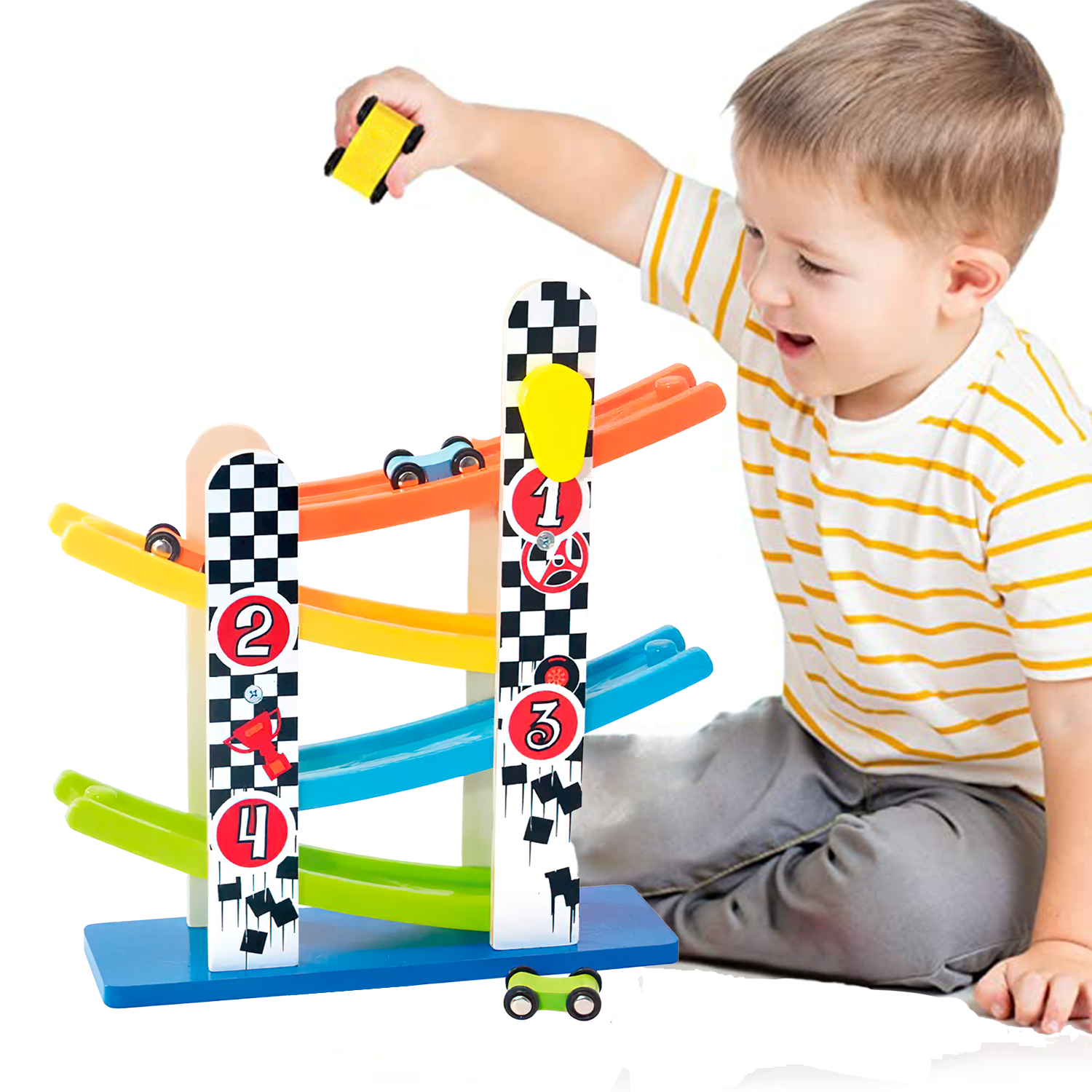 Pista de carritos de madera