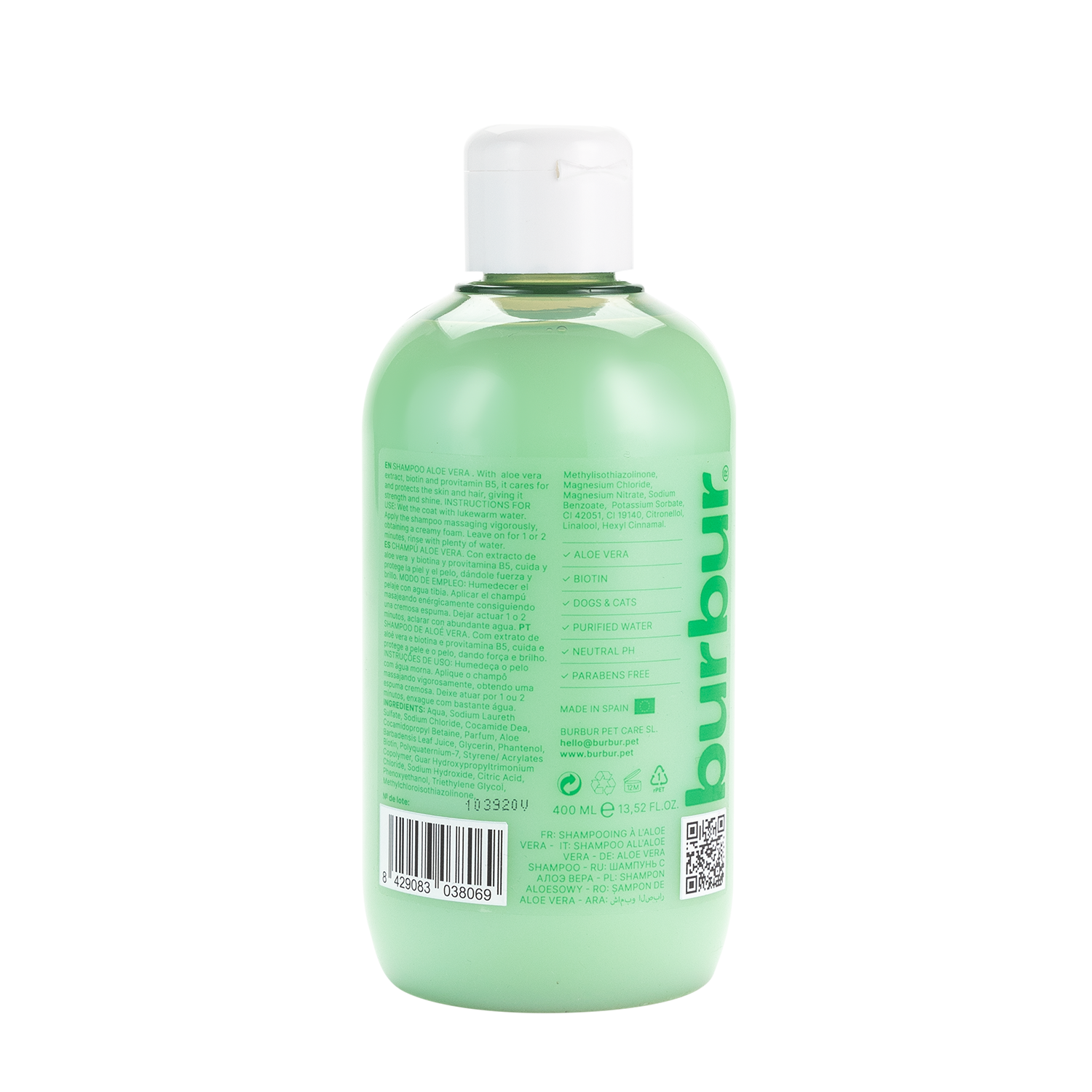 Burbur Shampoo Aloe Vera para Perros y Gatos de 400 ml