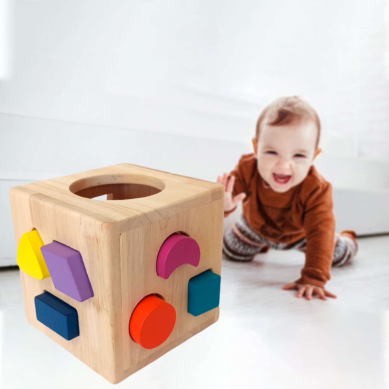 Cubo de madera Montessori para encajar