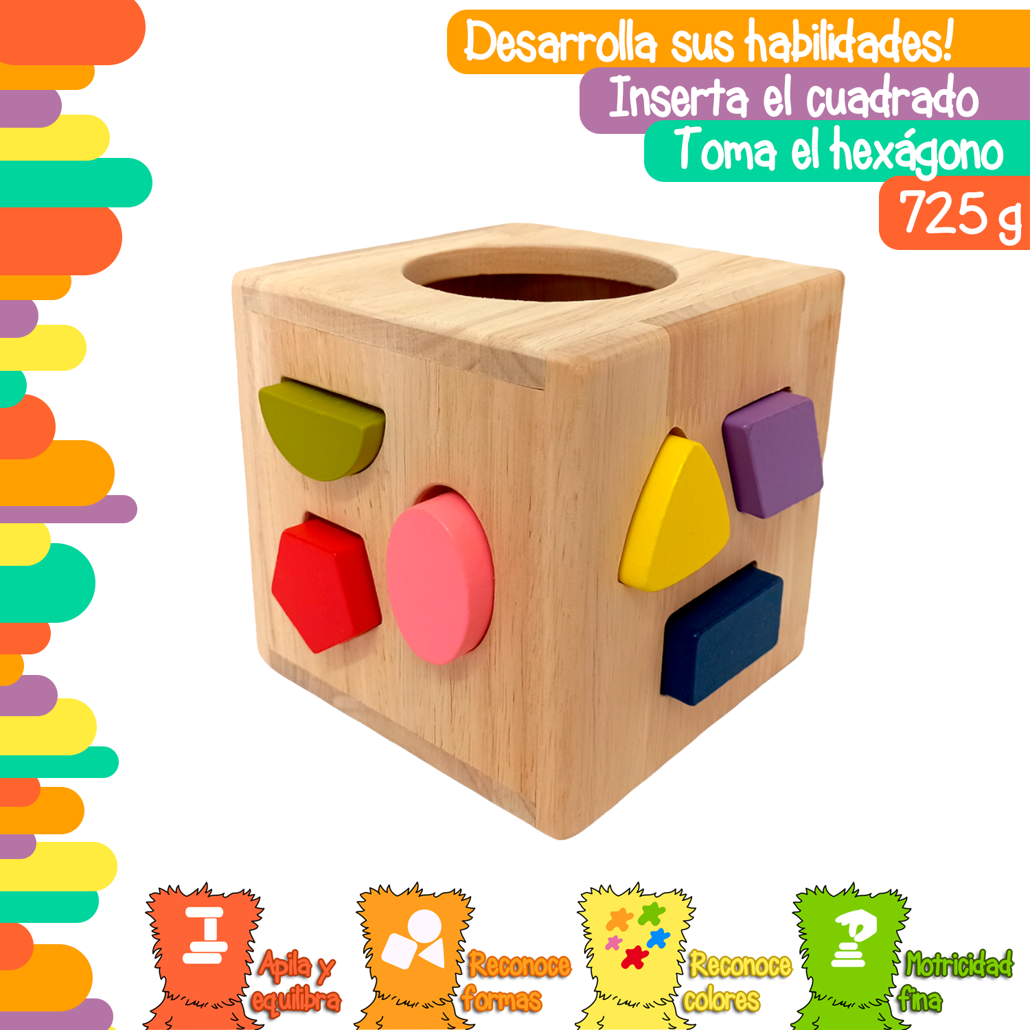 Cubo de madera Montessori para encajar