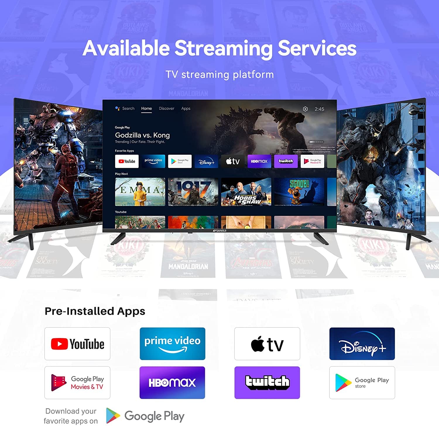 Pantalla Sansui 50" 4K Ultra HD DLED SMART, Android TV equipado con Asistente de GOOGLE