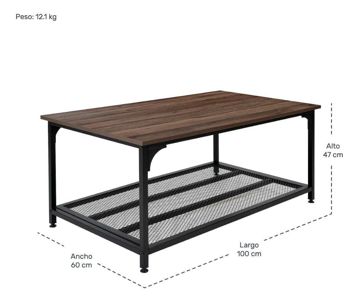 Mesa Centro Hogar Minimalista Industrial 100 X 60 X 47 Cm Acero