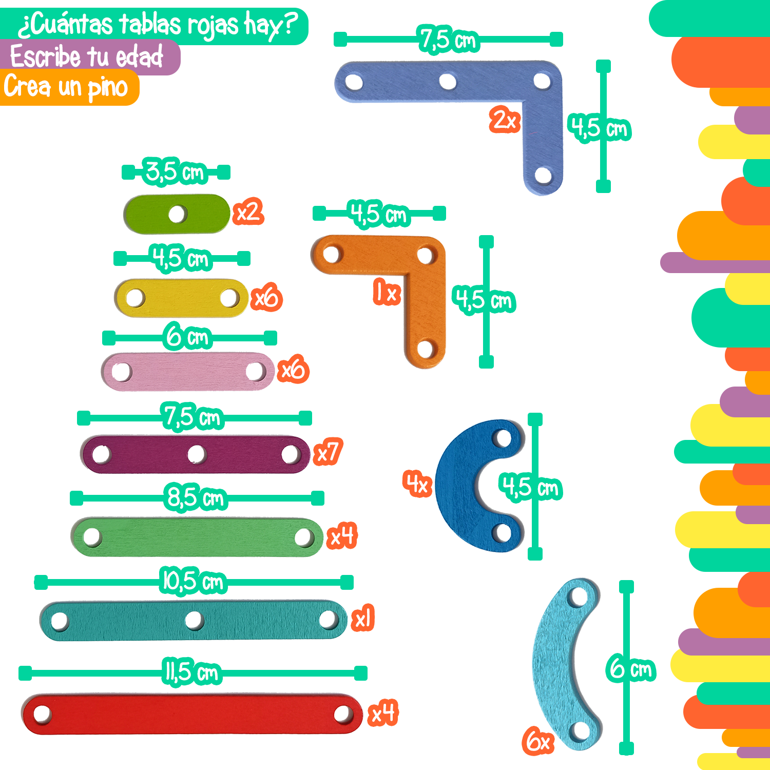 Geoplano de columnas con números, letras y figuras 