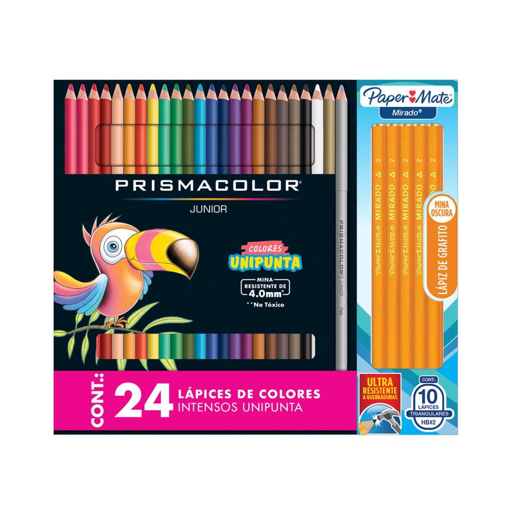 Set Lápices de Colores Prismacolor Junior 24 pzas + Lápices de Grafito Mirado 10 Piezas