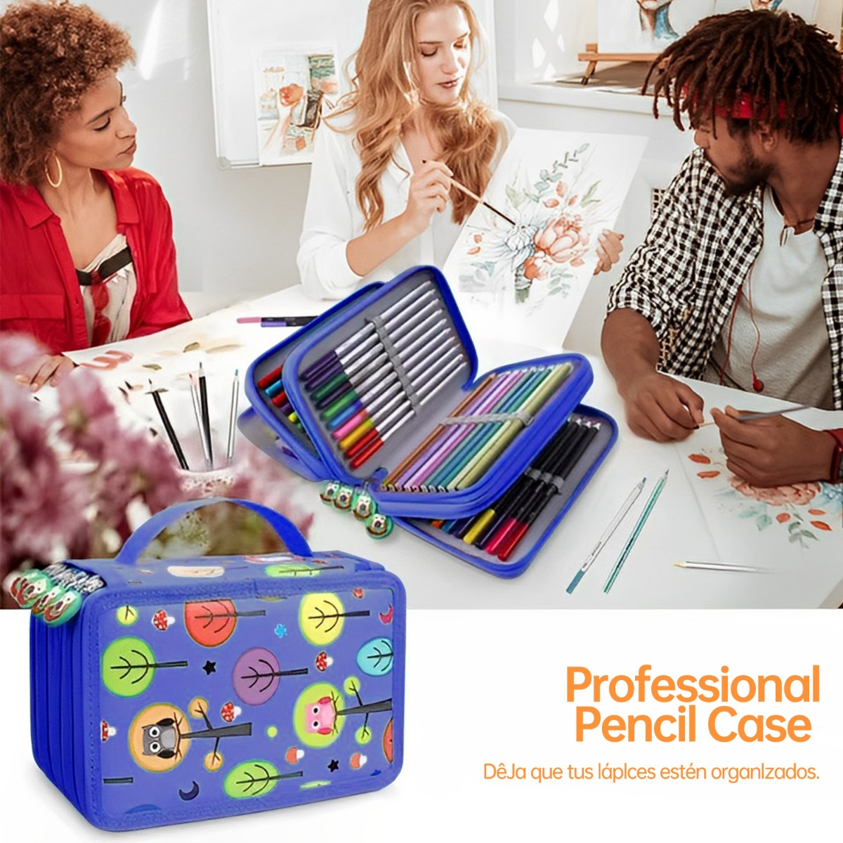 Organizador De Lápices/plumones Lapiceras Estuche 72agujeros azul marino