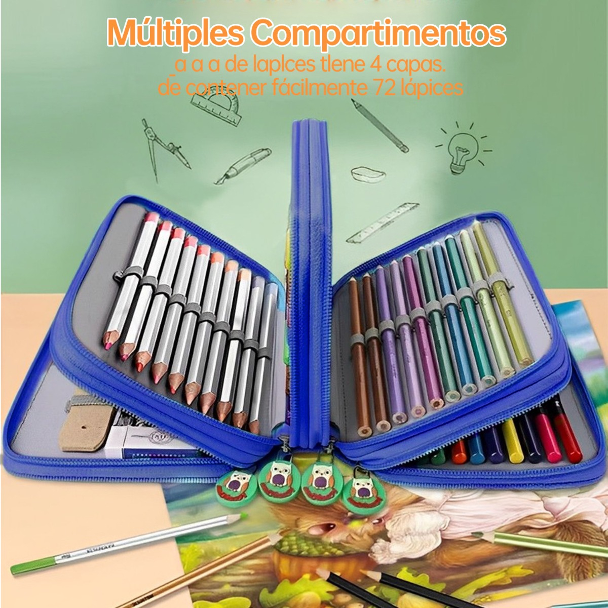 Organizador De Lápices/plumones Lapiceras Estuche 72agujeros azul marino