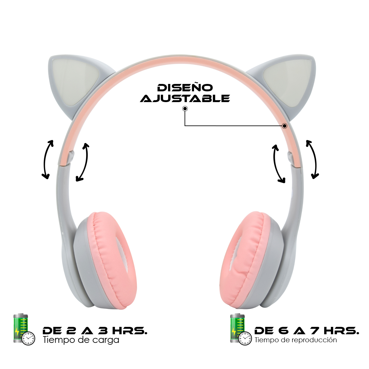 Audífonos Bluetooth con Diadema y Orejas de Gato Luz Led