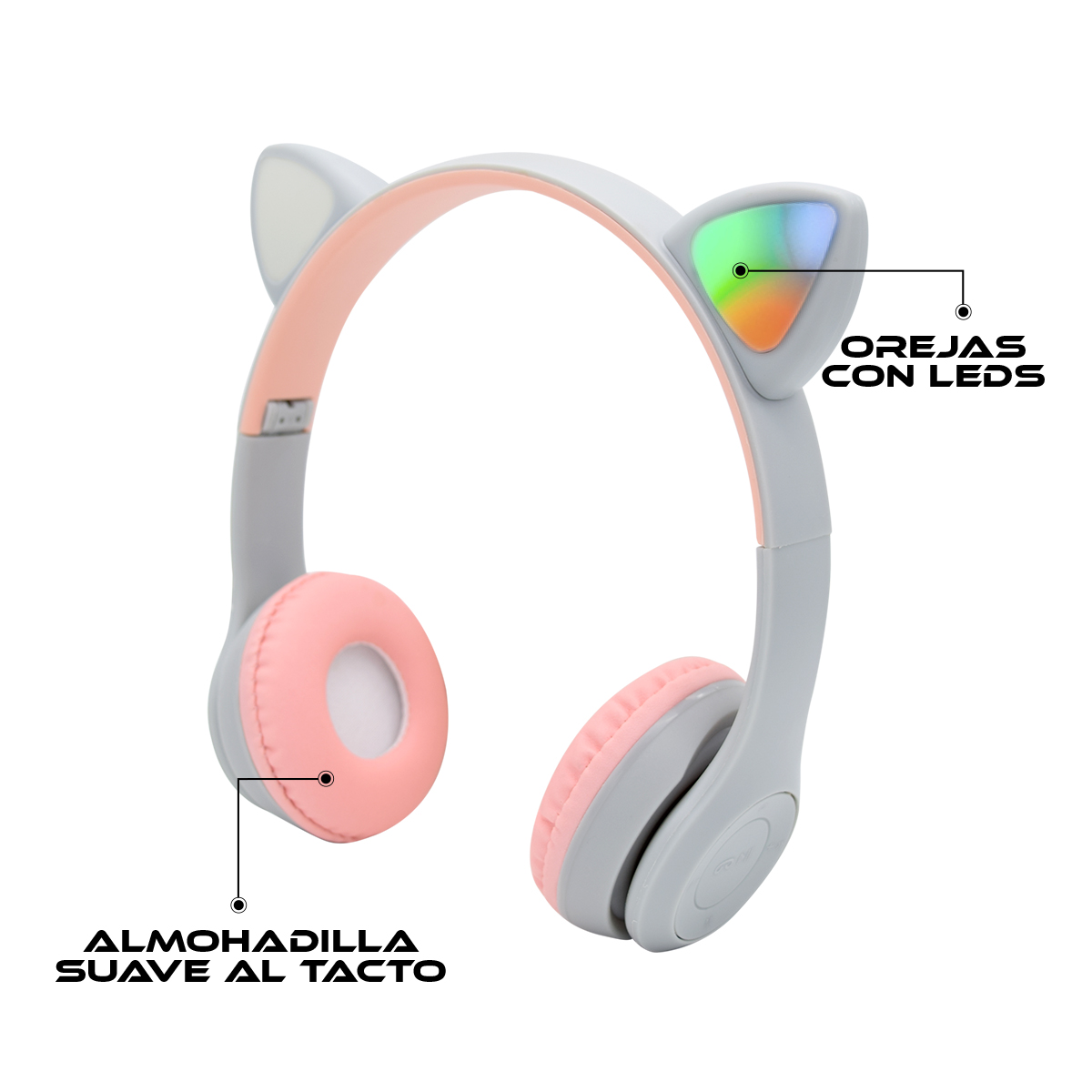 Audífonos Bluetooth con Diadema y Orejas de Gato Luz Led