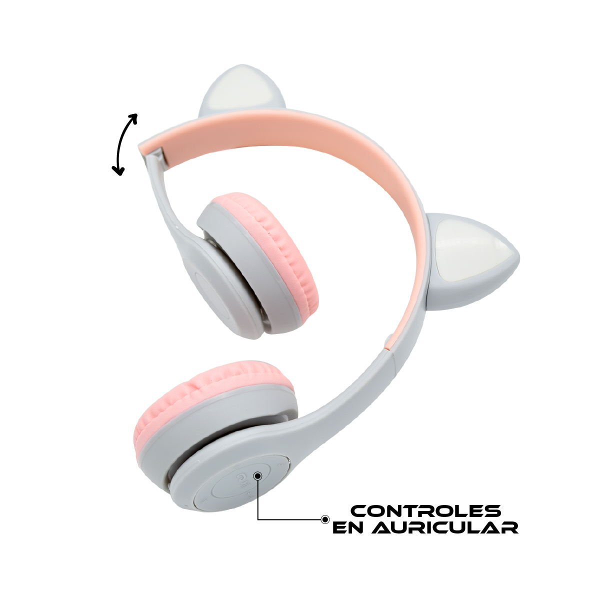 Audífonos Bluetooth con Diadema y Orejas de Gato Luz Led