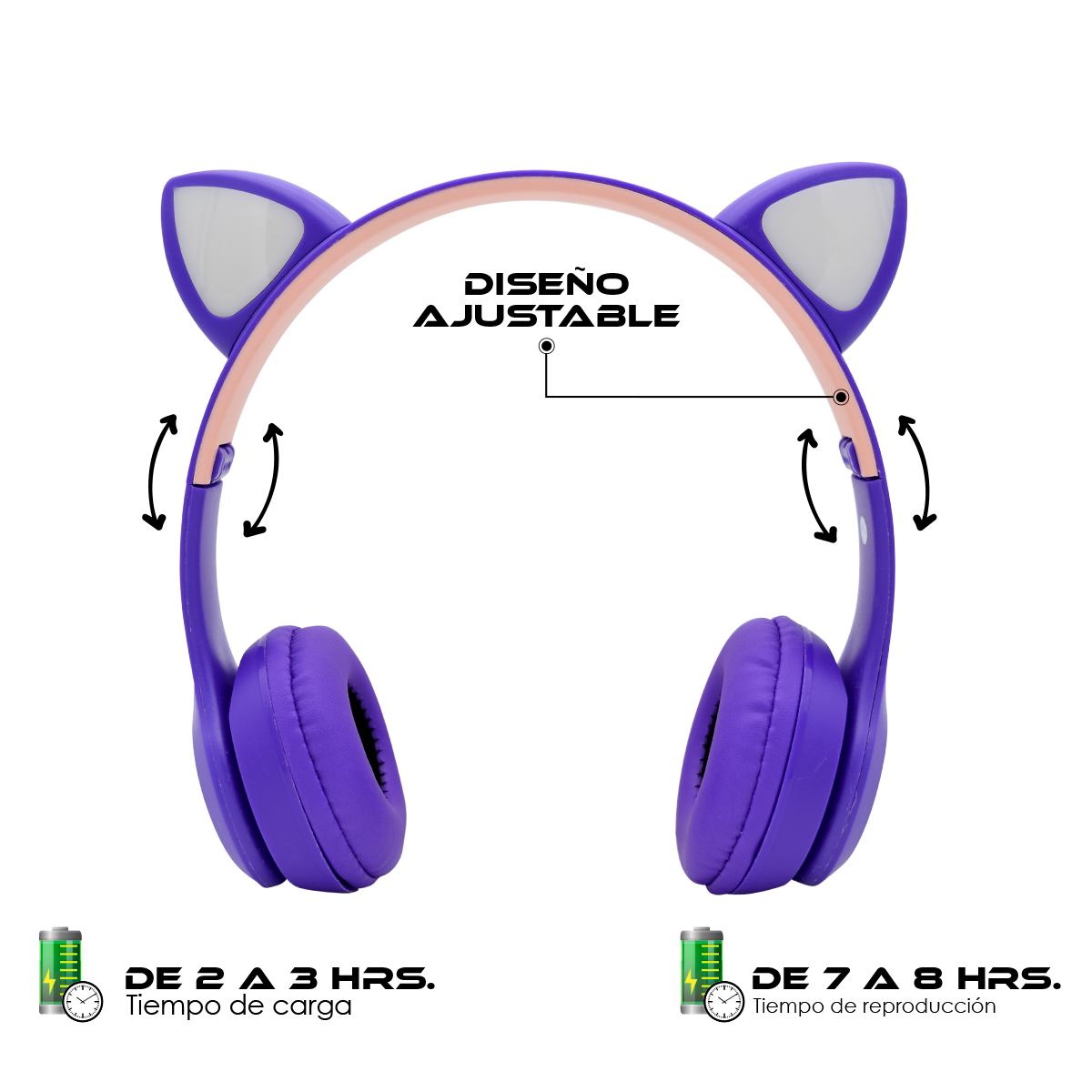 Audífonos Bluetooth con Diadema y Orejas de Gato Luz Led