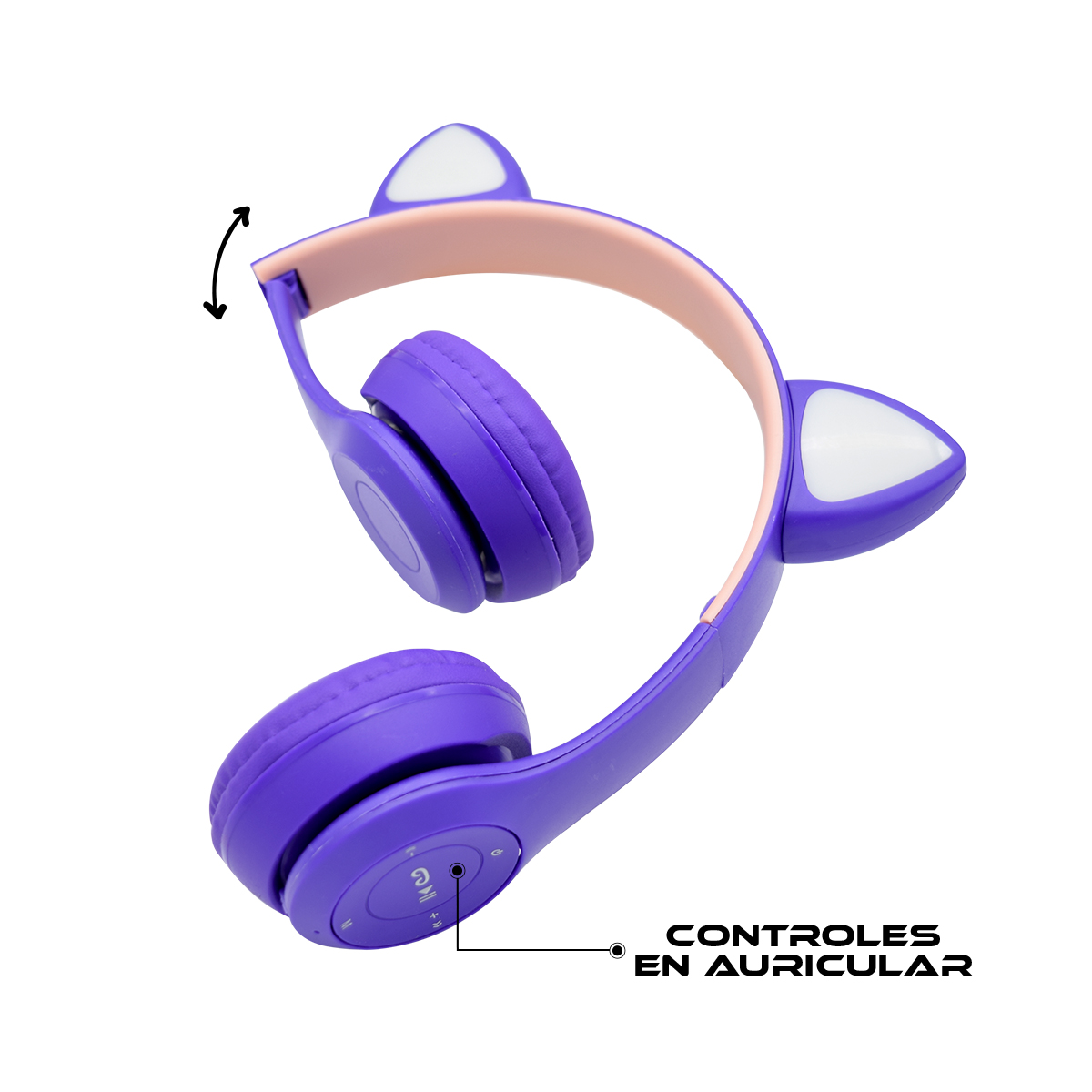 Audífonos Bluetooth con Diadema y Orejas de Gato Luz Led