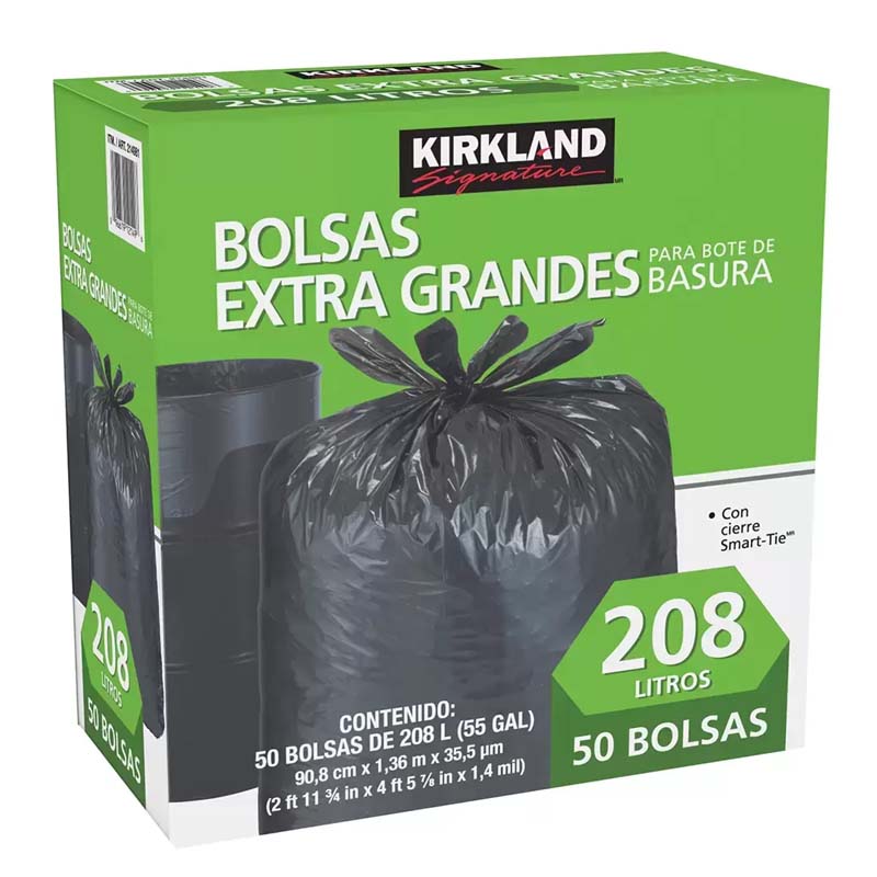 Kirkland Signature Bolsas Extra Grandes para Bote de Basura 50 pzas de 208 l