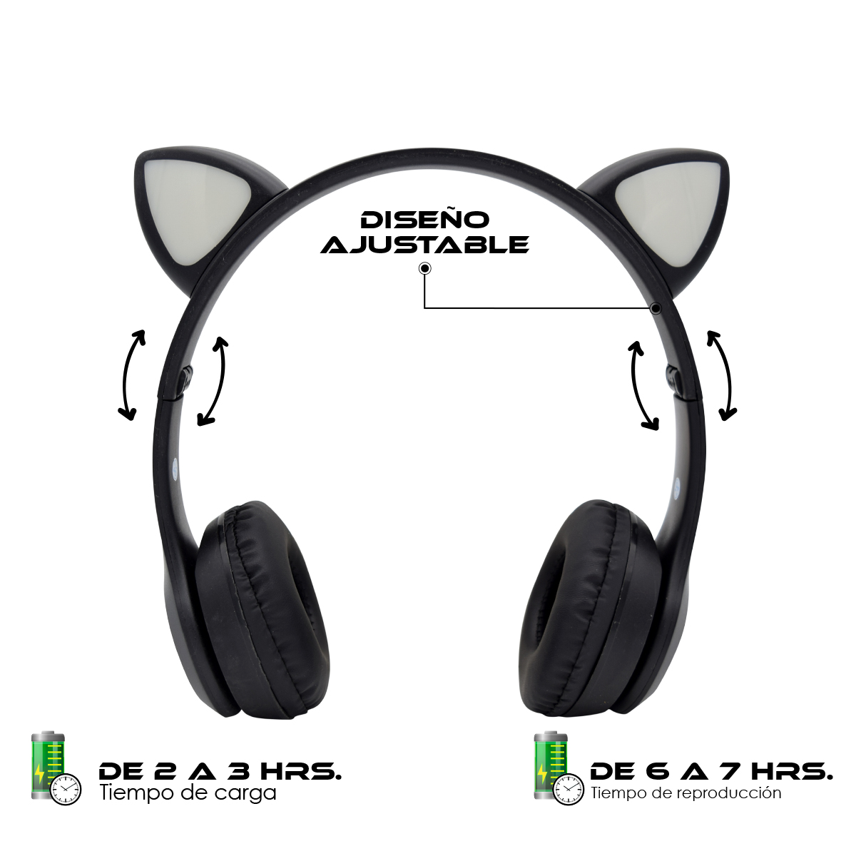 Audífonos Bluetooth con Diadema y Orejas de Gato Luz Led