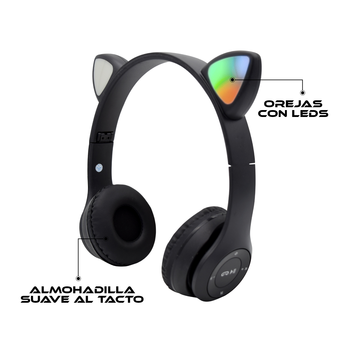 Audífonos Bluetooth con Diadema y Orejas de Gato Luz Led