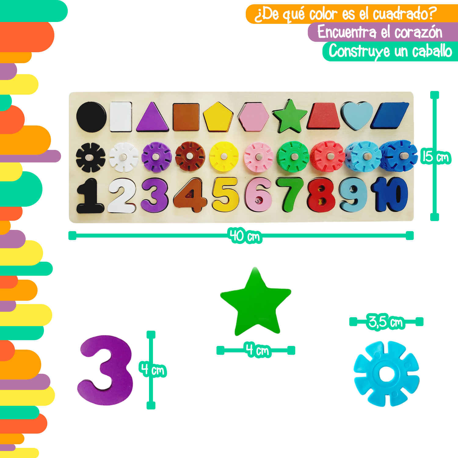 Tablero de Juego con números, Figuras geométricas y Aros ranurados para la formación de Figuras Yuff!