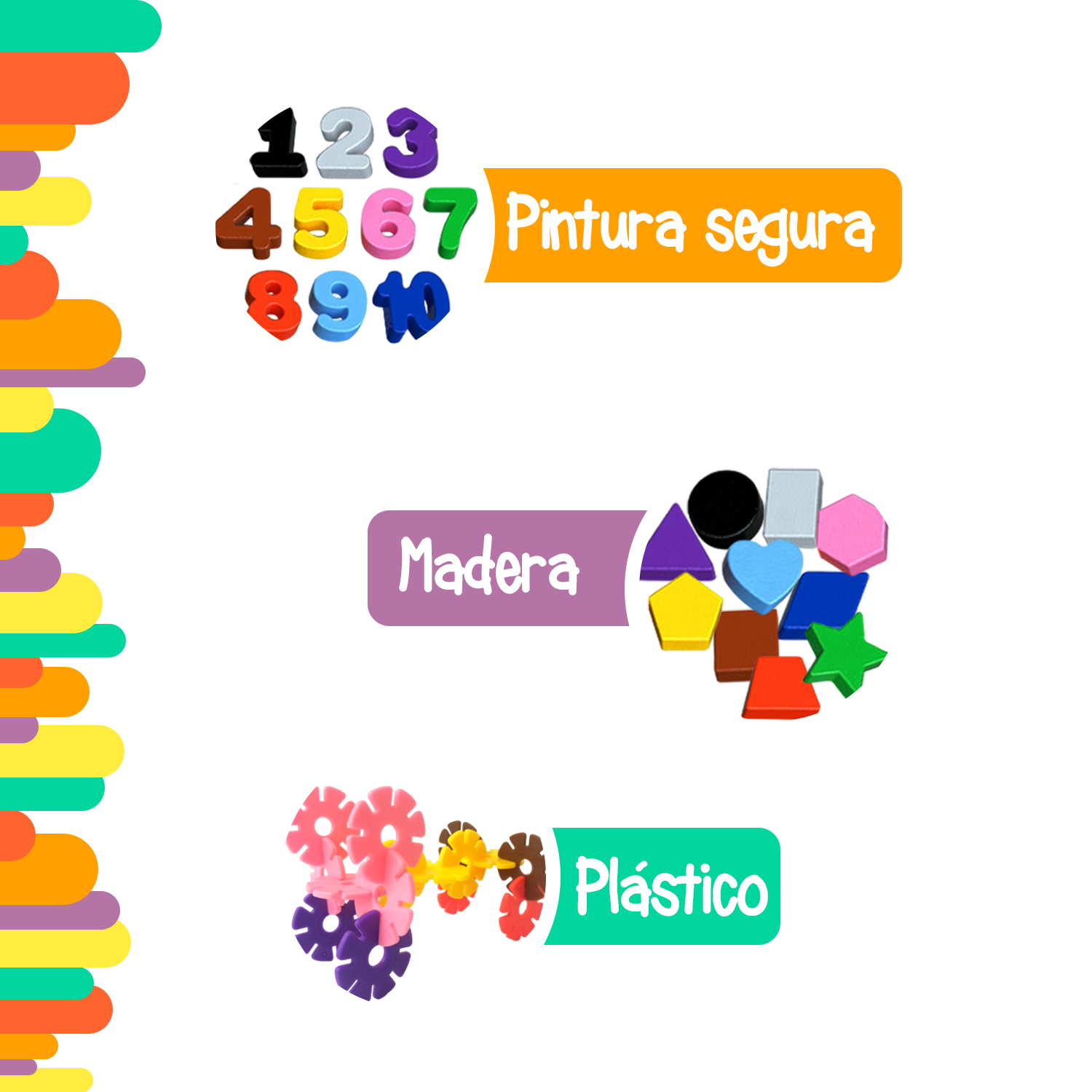 Tablero de Juego con números, Figuras geométricas y Aros ranurados para la formación de Figuras Yuff!