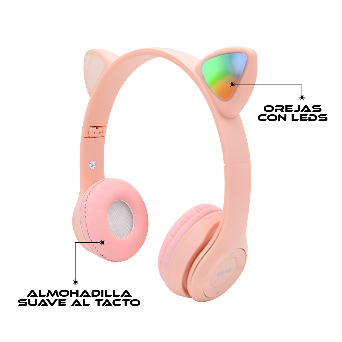 Audífonos Bluetooth con Diadema y Orejas de Gato Luz Led