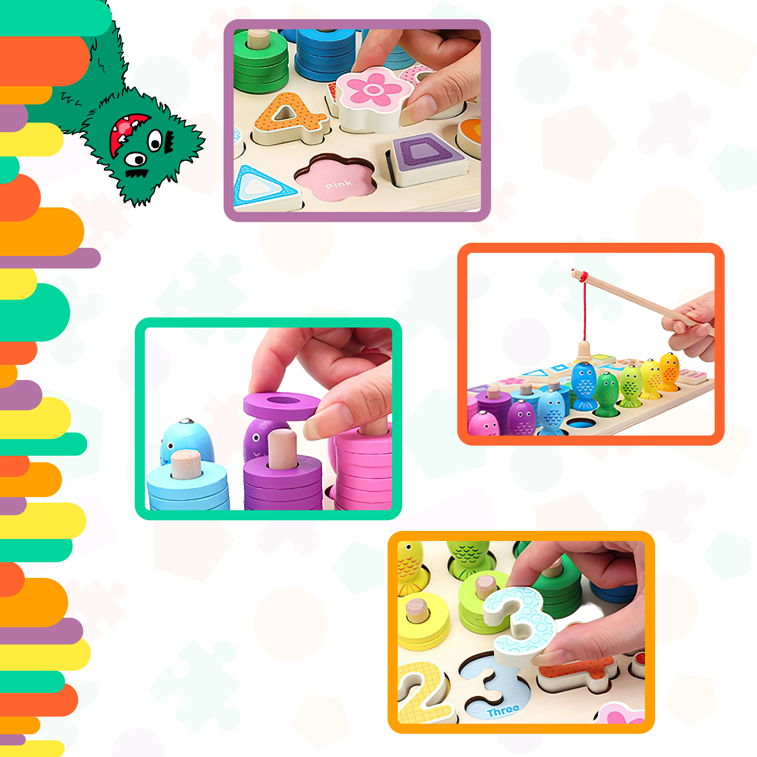 Tablero matemático 5 juegos en 1 con Juego de Pesca magnética, aros, números y formas Yuff!