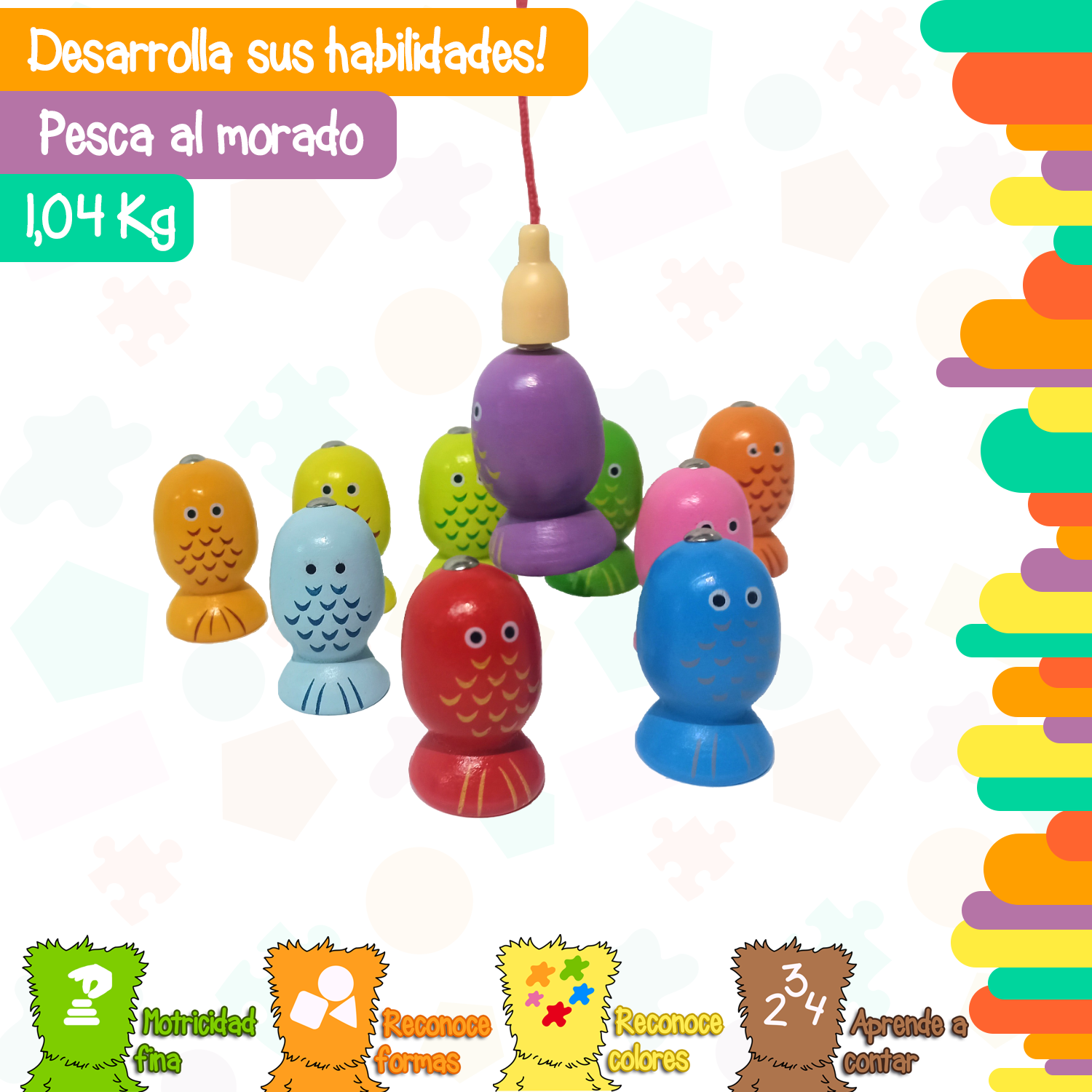 Tablero matemático 5 juegos en 1 con Juego de Pesca magnética, aros, números y formas Yuff!