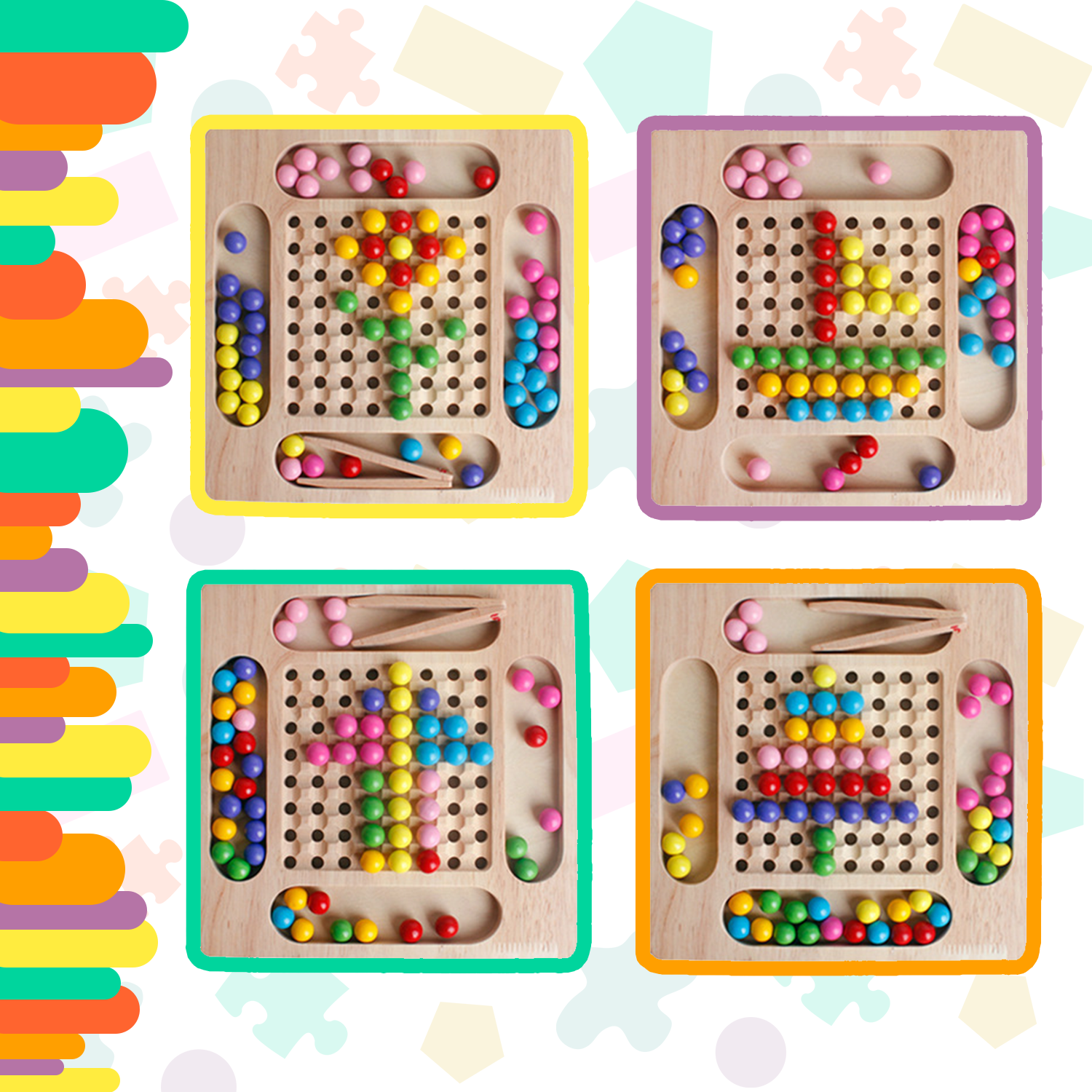 Juego tablero creativo Montessori con palillos y esferas de madera con múltiples combinaciones Yuff!