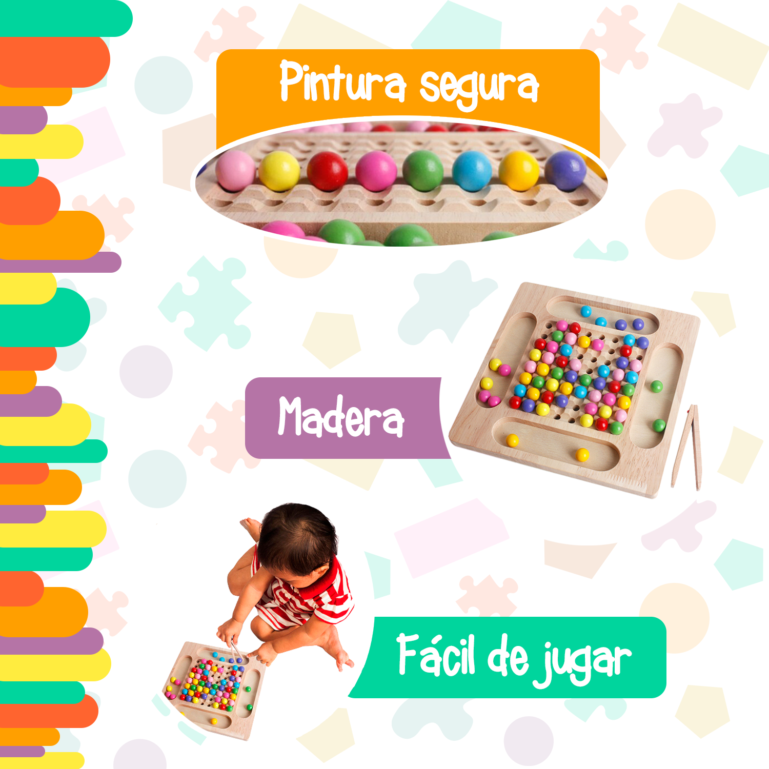 Juego tablero creativo Montessori con palillos y esferas de madera con múltiples combinaciones Yuff!