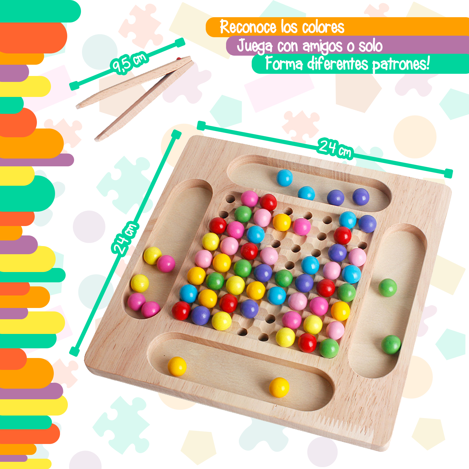Juego tablero creativo Montessori con palillos y esferas de madera con múltiples combinaciones Yuff!