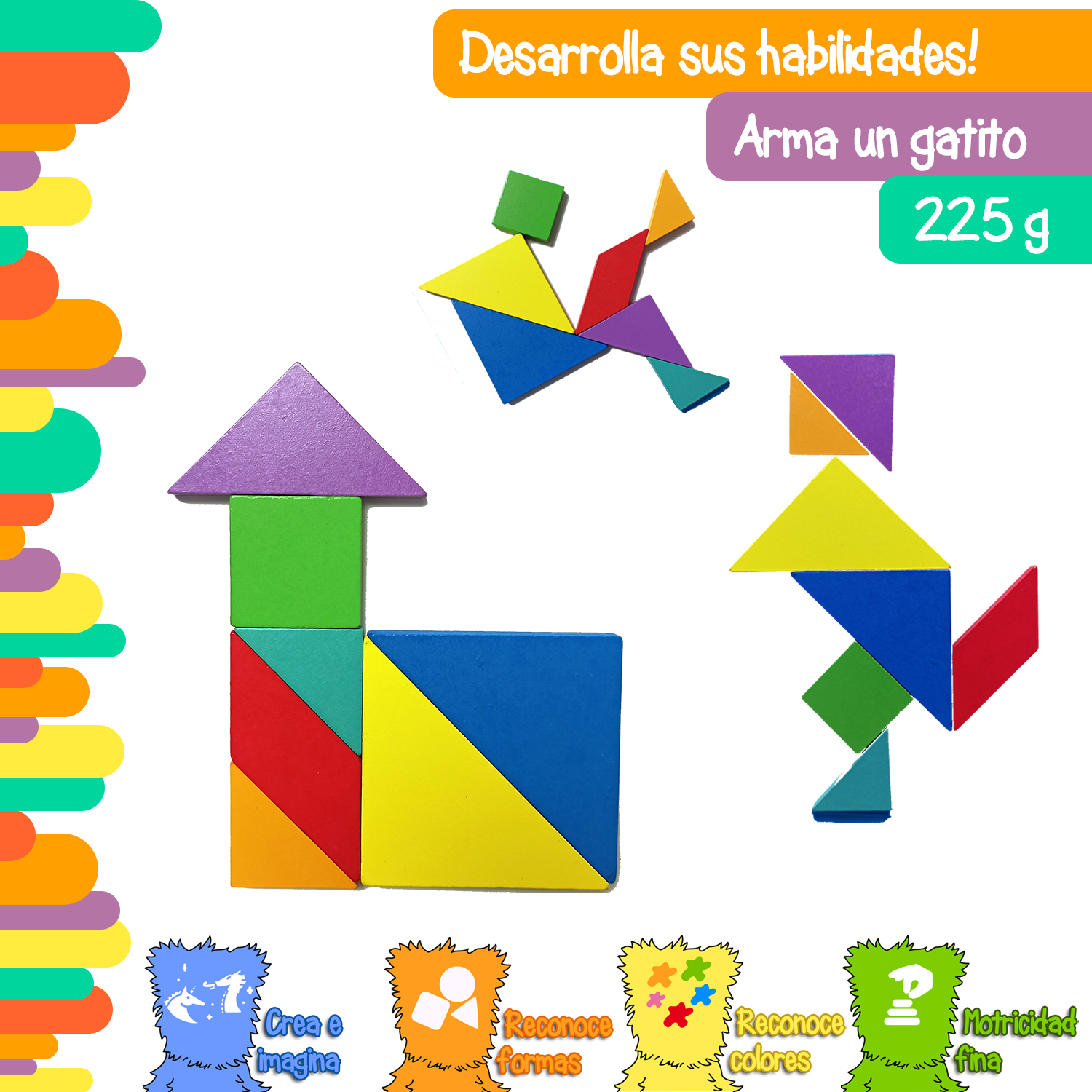 Tangram magnético tipo estuche con 7 piezas con diseños geométricos de madera Yuff!