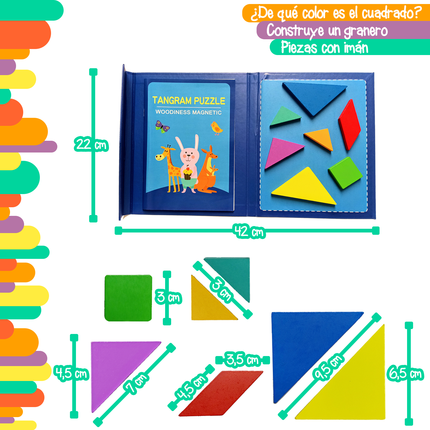 Tangram magnético tipo estuche con piezas con diseños