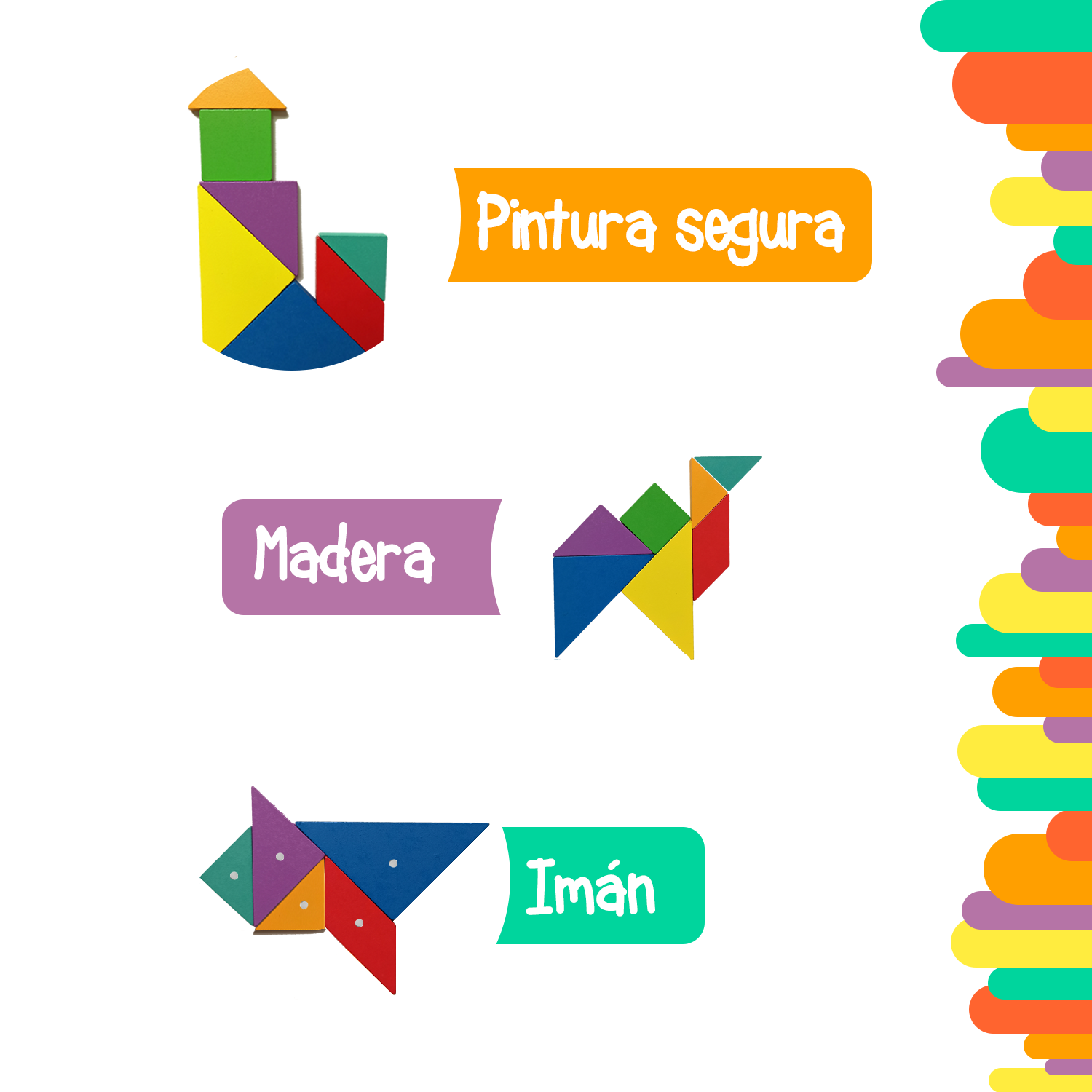 Tangram magnético tipo estuche con 7 piezas con diseños geométricos de madera Yuff!