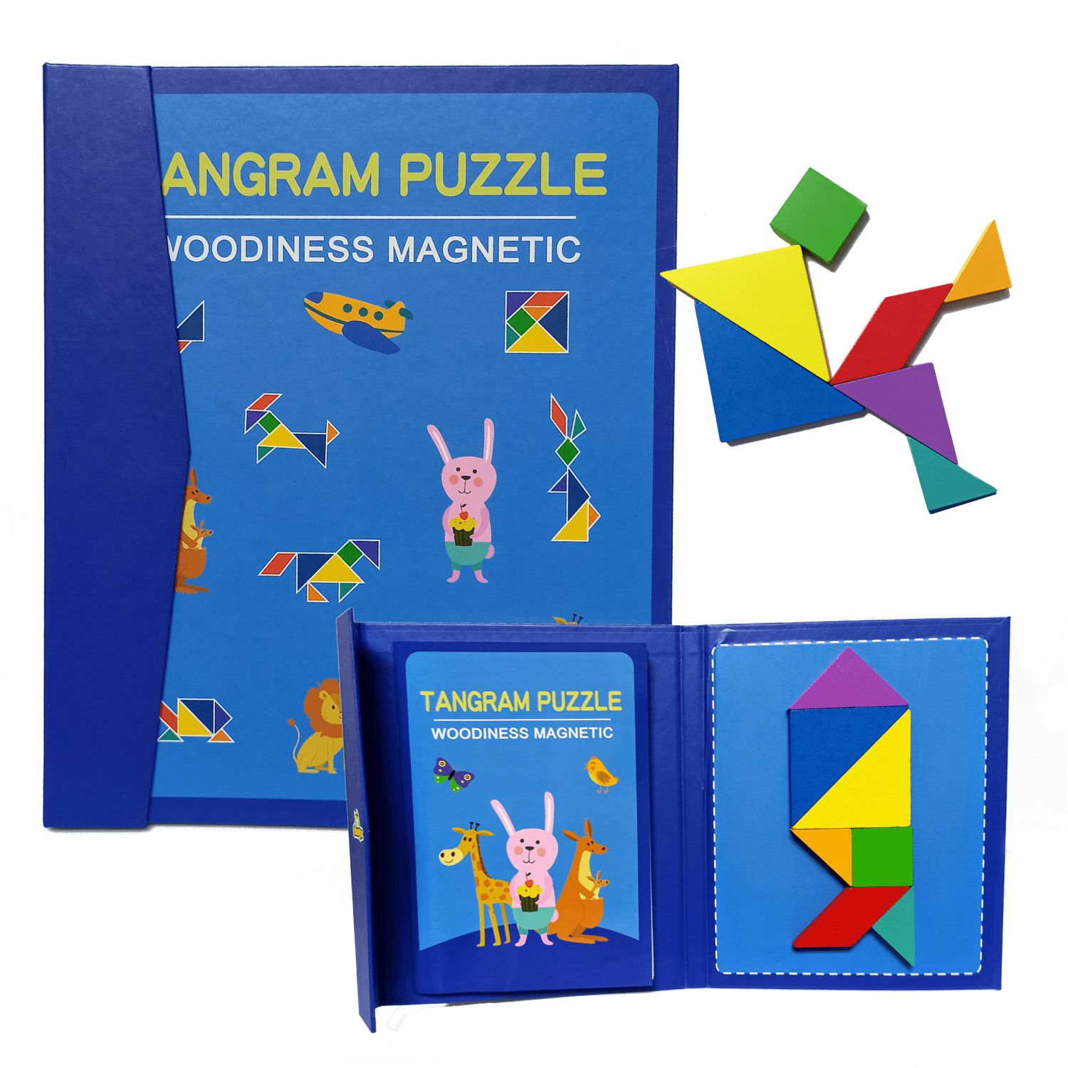 Tangram magnético tipo estuche con piezas con diseños
