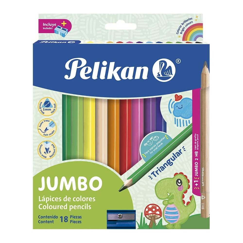 Pelikan Lápices de Colores Triangulares Jumbo, Colores Surtidos, Mina de 5mm, 18 piezas