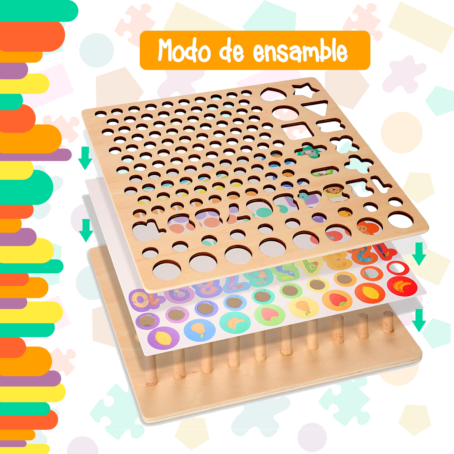 Tablero logarítmico 6 en 1 para clasificación de formas, números y signos, Yuff!