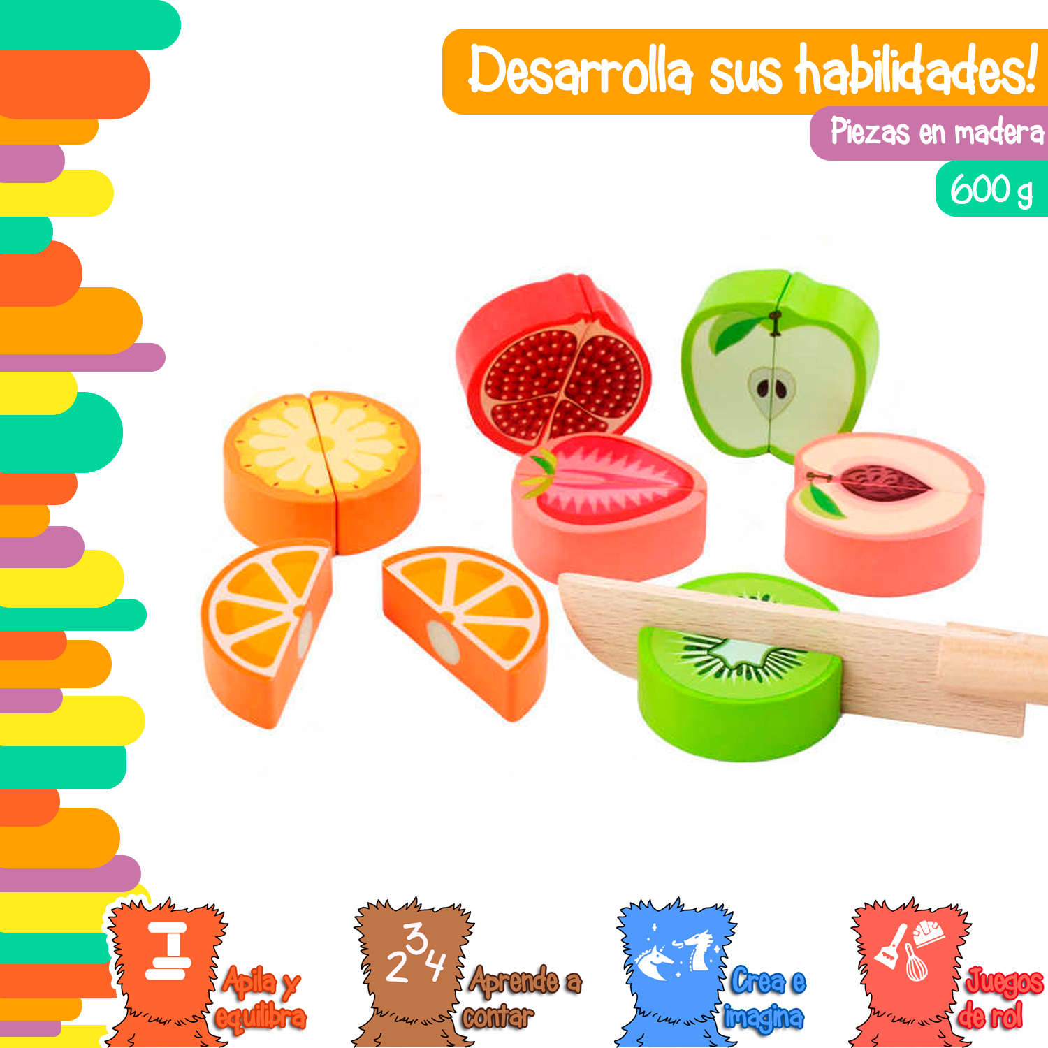 Tablero de juego para niños Yuff! juego para encajar piezas y frutas magnéticas