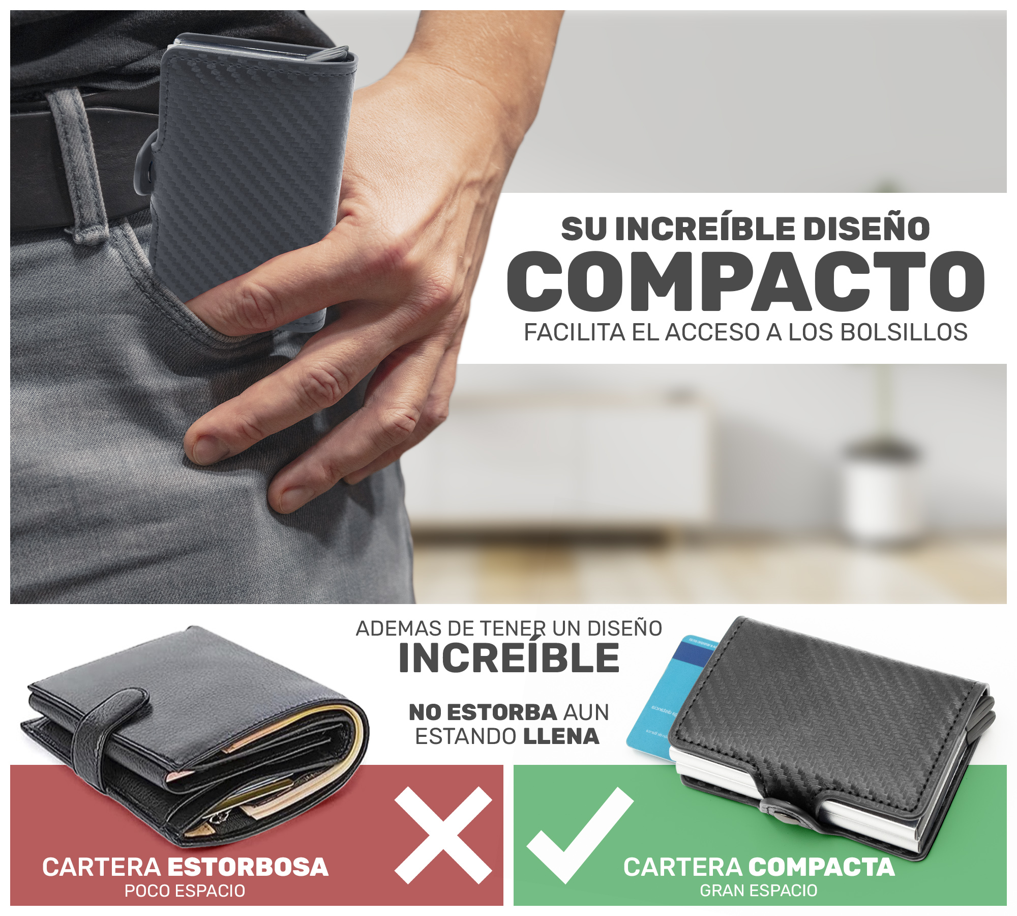 Cartera para Hombre Mujer Seguridad RFID Bloqueo Antirrobo Clip Wallet Elegante 