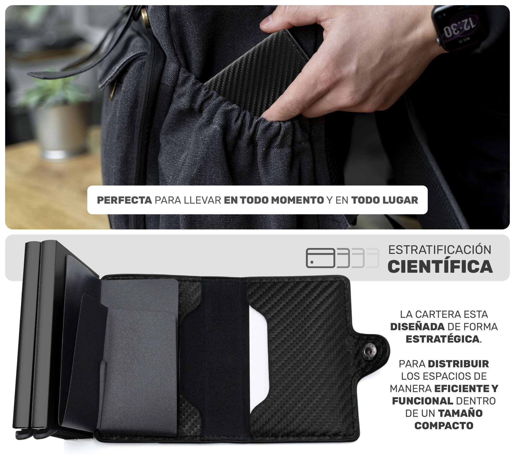 Cartera para Hombre Mujer Seguridad RFID Bloqueo Antirrobo Clip Wallet Elegante