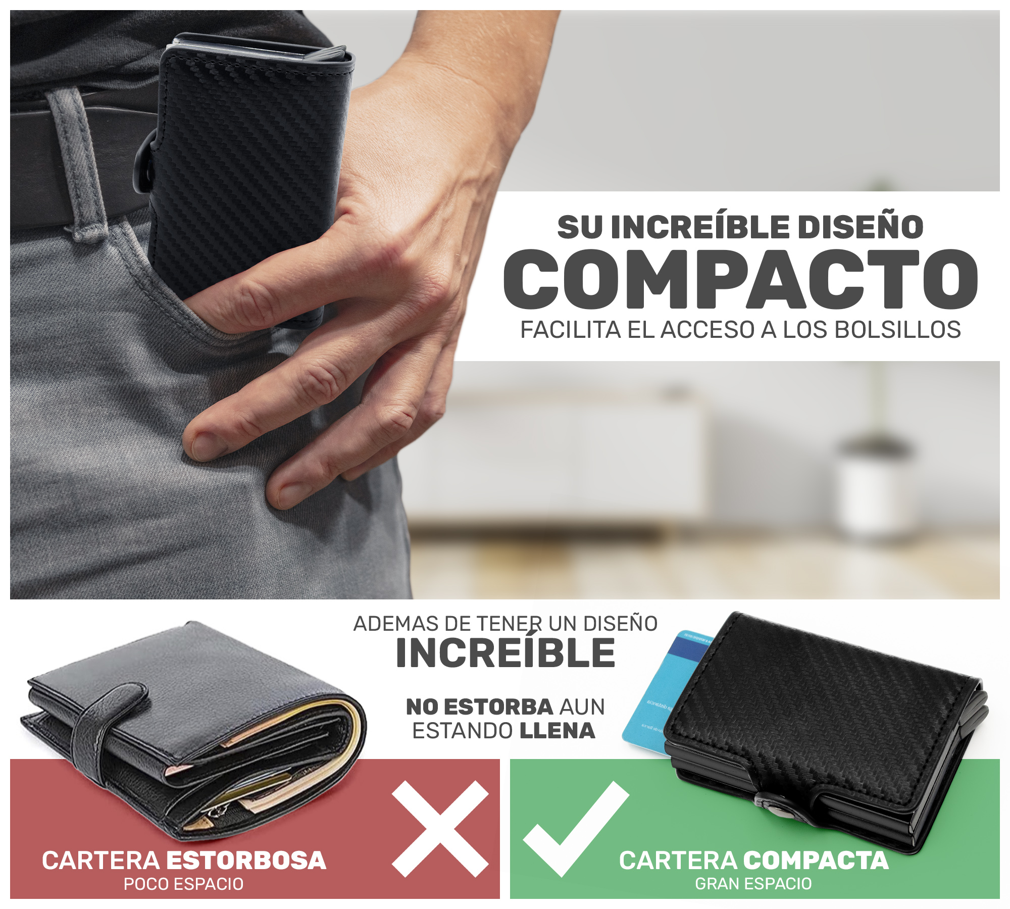 Cartera para Hombre Mujer Seguridad RFID Bloqueo Antirrobo Clip Wallet Elegante