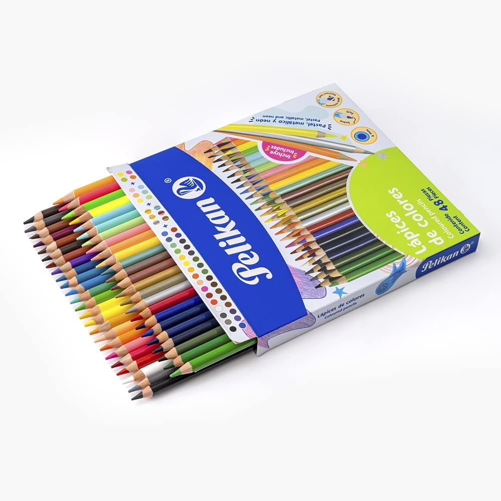 Pelikan Lápices de Colores Rendondos, Surtidos Multicolor Pastel Metálico Neon, 48 Piezas
