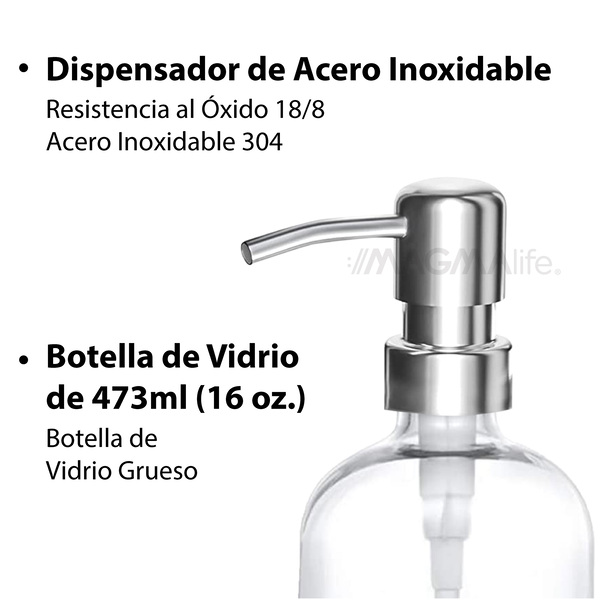 Set de 2 Dispensadores de vidrio para Jabón con Bomba de Acero Inoxidable Magma Life